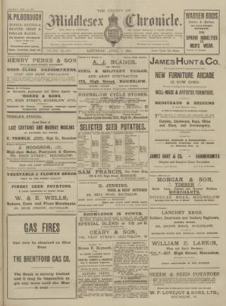 cover page of Middlesex Chronicle published on April 1, 1916