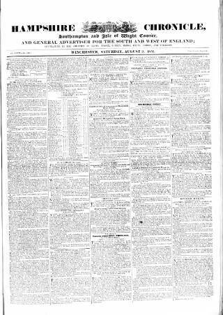 cover page of Hampshire Chronicle published on August 2, 1851