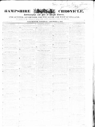 cover page of Hampshire Chronicle published on November 2, 1861
