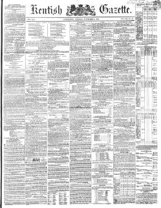 cover page of Kentish Gazette published on November 2, 1852