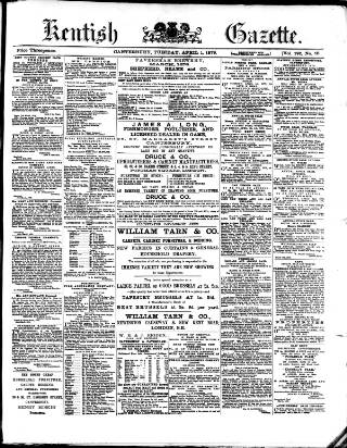 cover page of Kentish Gazette published on April 1, 1879