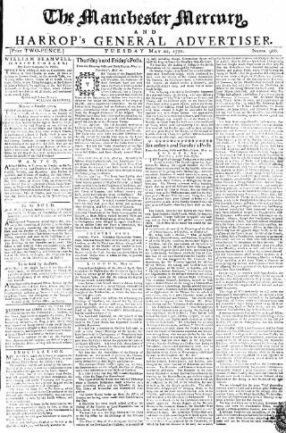 cover page of Manchester Mercury published on May 22, 1770