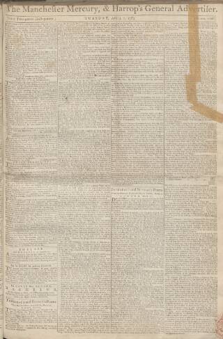 cover page of Manchester Mercury published on April 1, 1783