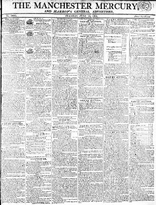 cover page of Manchester Mercury published on June 13, 1809