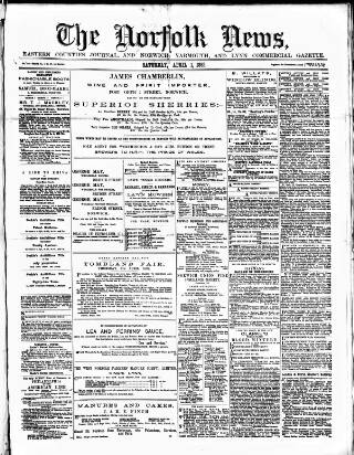 cover page of Norfolk News published on April 1, 1882