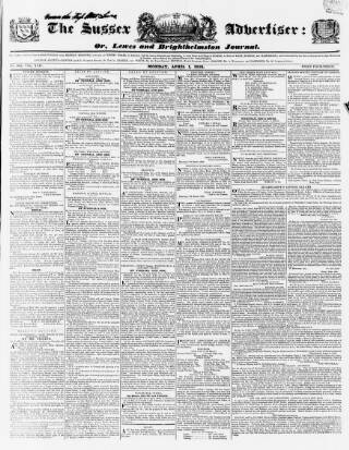 cover page of Sussex Advertiser published on April 1, 1839