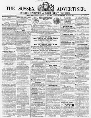 cover page of Sussex Advertiser published on May 22, 1855