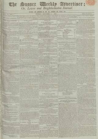 cover page of Sussex Advertiser published on November 2, 1812