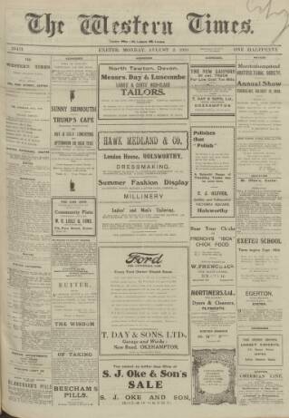 cover page of Western Times published on August 2, 1920