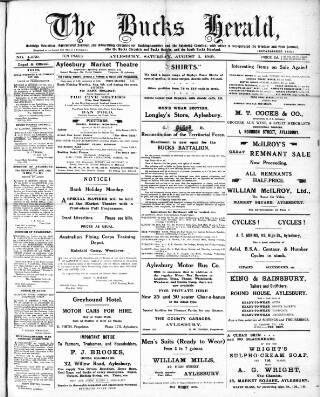 cover page of Bucks Herald published on August 2, 1919