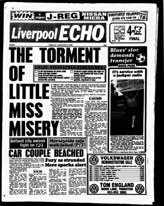 cover page of Liverpool Echo published on August 2, 1991