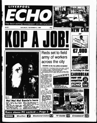cover page of Liverpool Echo published on November 2, 1996