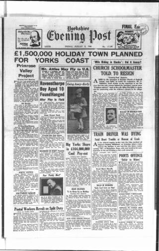 cover page of Yorkshire Evening Post published on August 2, 1946