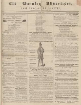 cover page of Burnley Advertiser published on April 1, 1854