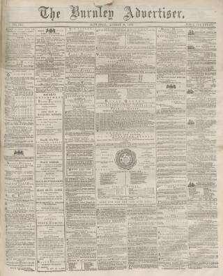 cover page of Burnley Advertiser published on August 2, 1862