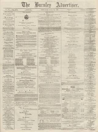 cover page of Burnley Advertiser published on June 13, 1868