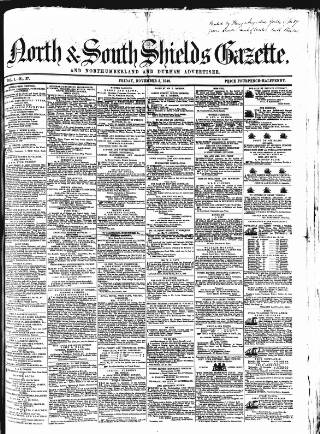 cover page of North & South Shields Gazette and Northumberland and Durham Advertiser published on November 2, 1849