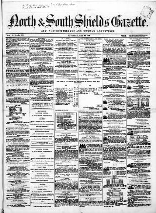 cover page of North & South Shields Gazette and Northumberland and Durham Advertiser published on May 22, 1856