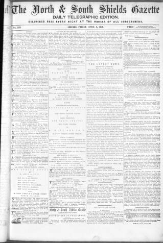 cover page of North & South Shields Gazette and Northumberland and Durham Advertiser published on April 1, 1859