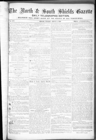cover page of North & South Shields Gazette and Northumberland and Durham Advertiser published on August 2, 1859
