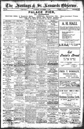 cover page of Hastings and St Leonards Observer published on November 2, 1918