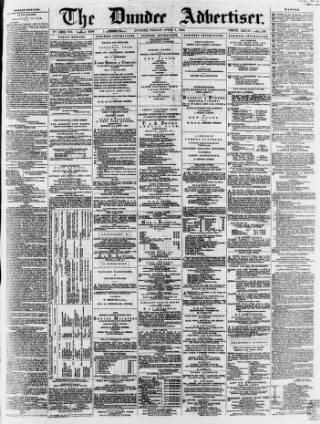 cover page of Dundee, Perth, and Cupar Advertiser published on April 1, 1864