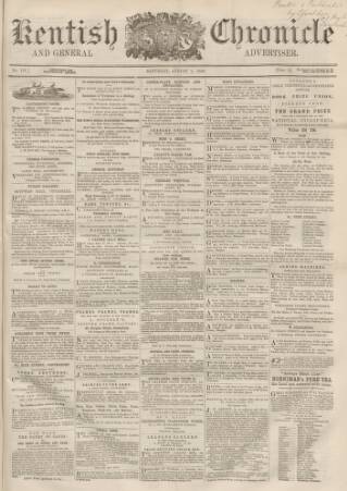 cover page of Kentish Chronicle published on August 2, 1862