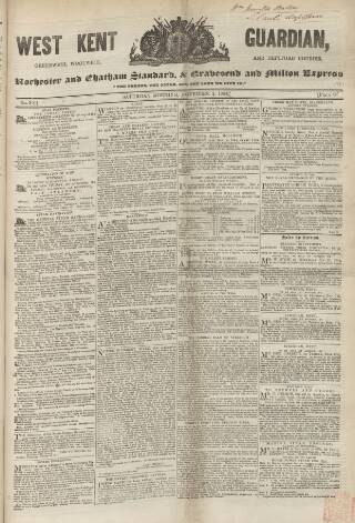 cover page of West Kent Guardian published on November 2, 1844