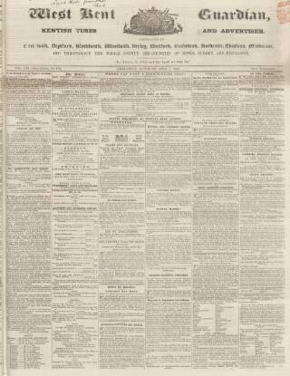 cover page of West Kent Guardian published on April 1, 1854