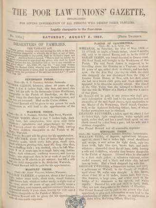cover page of Poor Law Unions' Gazette published on August 2, 1862