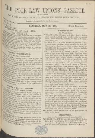 cover page of Poor Law Unions' Gazette published on May 22, 1869