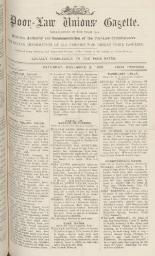 cover page of Poor Law Unions' Gazette published on November 2, 1895