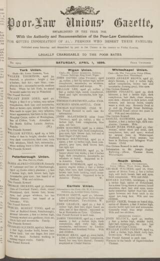 cover page of Poor Law Unions' Gazette published on April 1, 1899