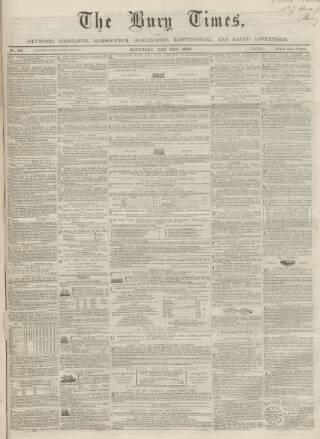 cover page of Bury Times published on May 22, 1858