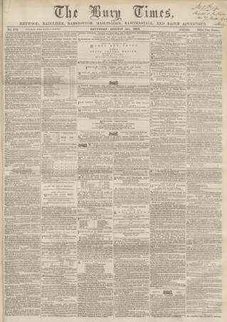 cover page of Bury Times published on August 2, 1862