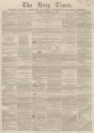 cover page of Bury Times published on November 1, 1862