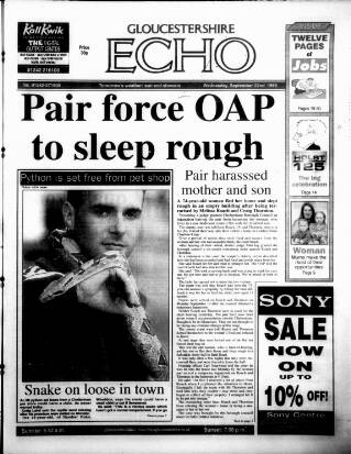 cover page of Gloucestershire Echo published on September 22, 1999