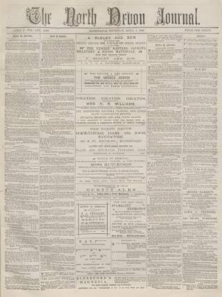 cover page of North Devon Journal published on April 1, 1886