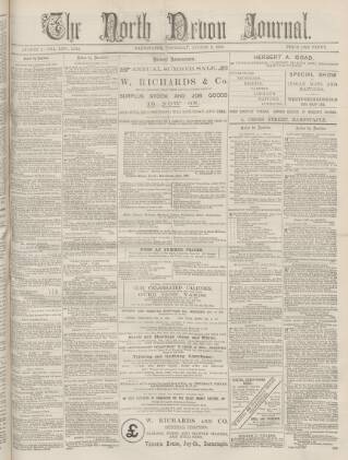 cover page of North Devon Journal published on August 2, 1888