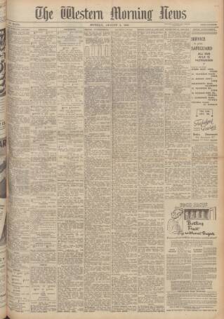 cover page of Western Morning News published on August 2, 1943
