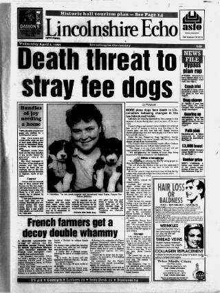cover page of Lincolnshire Echo published on April 1, 1992