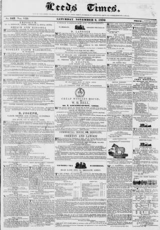 cover page of Leeds Times published on November 2, 1839