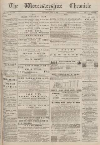 cover page of Worcestershire Chronicle published on April 1, 1882