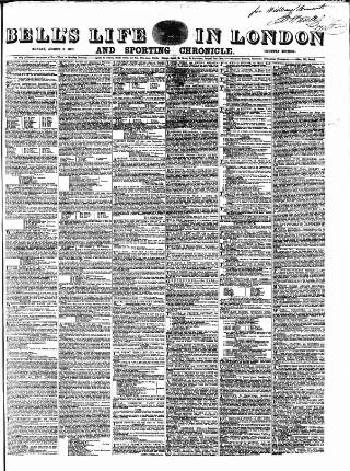 cover page of Bell's Life in London and Sporting Chronicle published on August 2, 1857