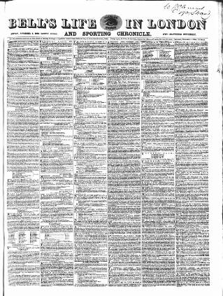 cover page of Bell's Life in London and Sporting Chronicle published on November 2, 1862