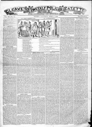 cover page of Cleave's Weekly Police Gazette published on April 9, 1836