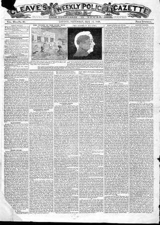 cover page of Cleave's Weekly Police Gazette published on May 14, 1836