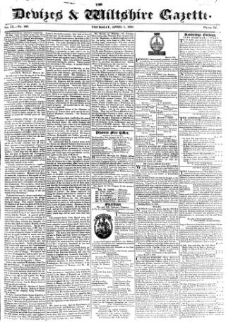cover page of Devizes and Wiltshire Gazette published on April 1, 1824