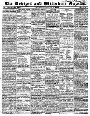 cover page of Devizes and Wiltshire Gazette published on November 2, 1843