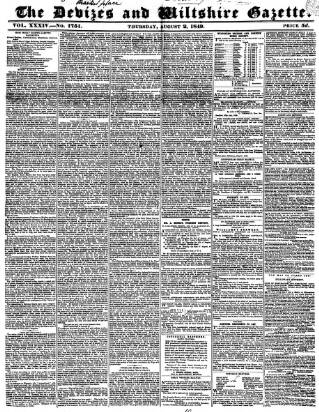 cover page of Devizes and Wiltshire Gazette published on August 2, 1849